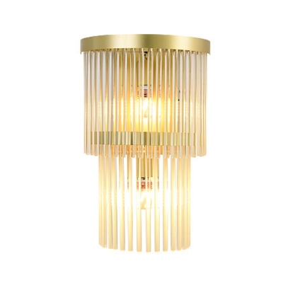 Traditionalism 2-Layer Wall Mount Lamp 2 Heads LED Crystal Wall Sconce Lighting in Gold