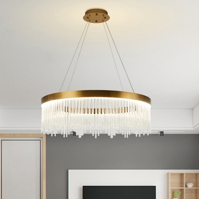 Tubular Pendant Chandelier Contemporary Crystal LED Gold Hanging Light Fixture in White/Warm Light, 16