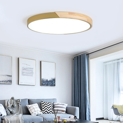Ultra-Thin Wood Ceiling Lamp Simple Style Beige 11