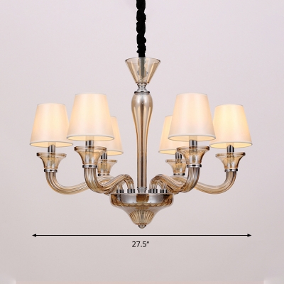 White 6/8/12 Heads Chandelier Lighting Traditional Fabric Tapered Ceiling Pendant Light