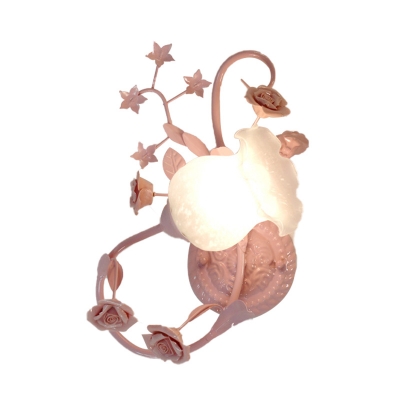 White/Pink 1 Light Wall Lamp Traditionalist Cream Glass Bloom Wall Mount Light for Bedroom, Left/Right