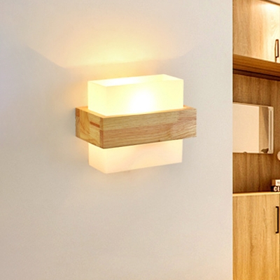 Wood Frame Wall Lighting Contemporary 1 Head Beige Sconce Light Fixture for Living Room