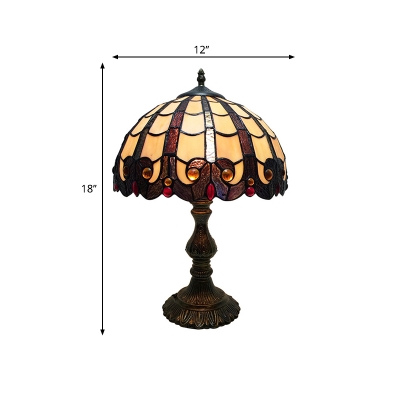 1 Head Dome Desk Light Tiffany Antique Brass Handcrafted Stained Glass for Bedside