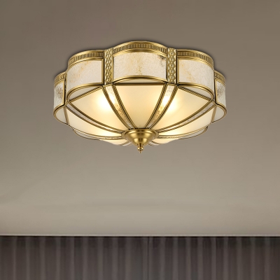 3/4/6 Lights Curved Frosted Glass Panel Flush Ceiling Light Classic Brass Dome Bedroom Flush Mount Lamp