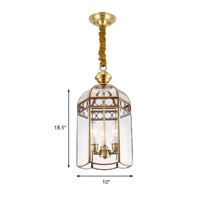 3 Lights Chandelier Pendant Light Colonial Lantern Clear Glass Suspension Lamp for Balcony