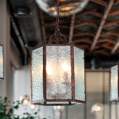 4 Bulbs Lantern Pendant Lamp Retro, Rustic Glass Lantern Light Fixture