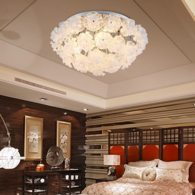 4 Lights Living Room Ceiling Flush Mount Chrome Flush Mount Lighting Fixture with Flower Clear Crystal Glass Shade