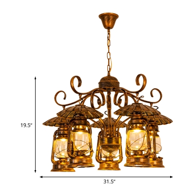 5 Lights Kerosene Ceiling Chandelier Industrial Brass Metal Pendant Lighting Fixture