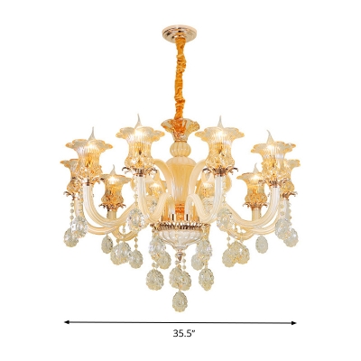 6/10-Bulb Dining Room Chandelier Lighting Gold Pendant Light Fixture with Floral Bevel Glass Shade, 29.5
