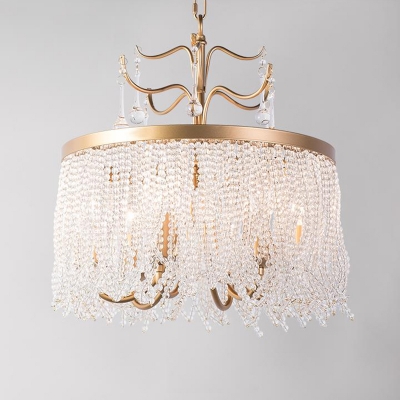 6/8 Lights Chandelier Light Fixture Circular Crystal Suspension Pendant in Gold for Living Room