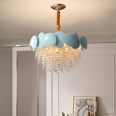 9 Heads Cascade Hanging Chandelier Contemporary Clear Crystal Ceiling Pendant Light
