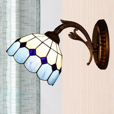 Armed Stained Glass Sconce Light Mediterranean 1 Light Blue/Yellow/Green Wall Mounted Lighting for Bedroom