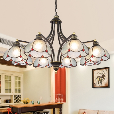 Baroque Scalloped Hanging Chandelier 3/6/8 Lights Stained Glass Pendant Lamp in Yellow/Red for Living Room