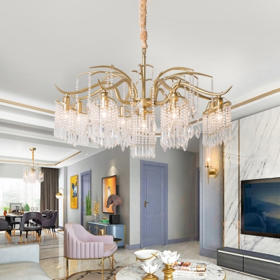 Beaded Crystal Pendant Chandelier Minimalism 4/7/9 Lights Living Room Ceiling Hang Fixture in Gold