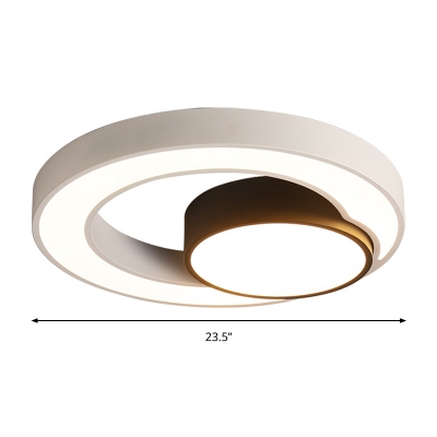 Black and White Circular Flush Light Fixture Contemporary LED Ceiling Lamp in Warm/White Light, 16