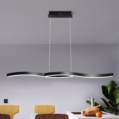 Black Curved Pendant Lighting Minimalist Metal 2 Led Chandelier Lamp for Kitchen