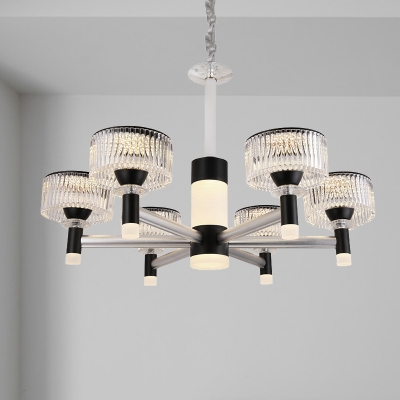 Black Drum Chandelier Lamp Modernism 6/8/12 Bulbs Crystal Suspended Lighting Fixture with Metal Arm