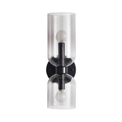 Black Dual Tubular Wall Light Modern Style 2-Bulb Clear Glass Wall Lighting Fixture