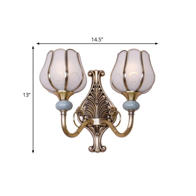Blossom Metal Sconce Light Traditionalism 1/2-Bulb Hallway Wall Light Fixture in Brass