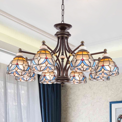 Bowl Chandelier Lighting 3/5/6 Bulbs White/Clear Glass Tiffany Pendant Light for Living Room