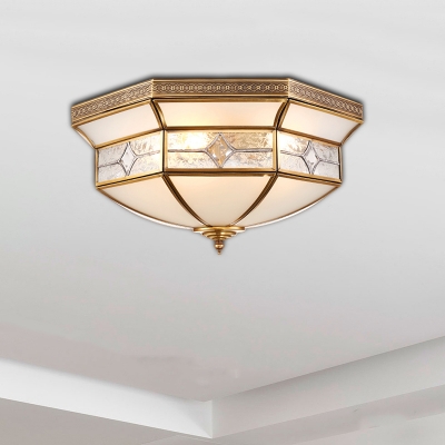 Brass 3/4/6 Lights Ceiling Mount Classic Curved Frosted Glass Bowl Flush Light Fixture for Corridor