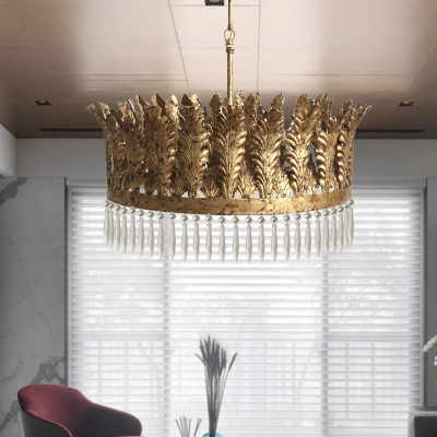 Brass 3/6/8 Heads Chandelier Lighting Vintage K9 Crystal Seaweed Pendant Ceiling Light for Dining Room