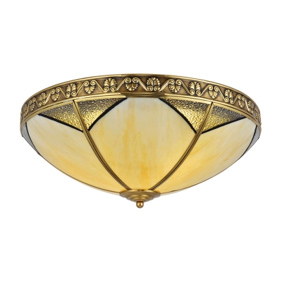 Brass 3 Heads Flush Mount Lamp Traditionalism Sandblasted Glass Dome Ceiling Fixture for Bedroom