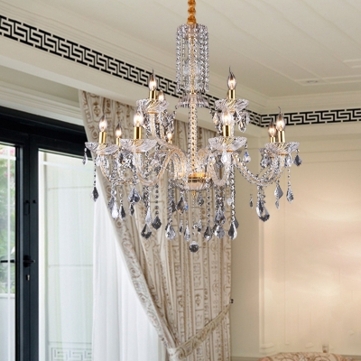 Brass Candelabra Chandelier Light Modernism 10 Heads Beveled Glass Crystal Pendant Lighting for Bedroom