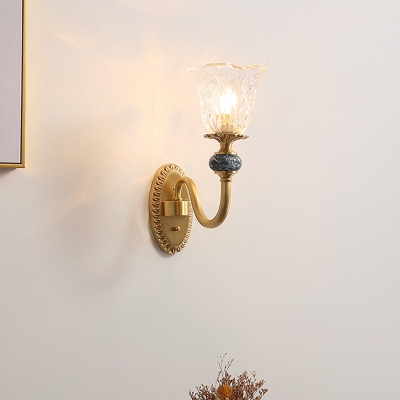 Brass Flower Wall Mount Light Fixture Vintage Water Glass 1/2 Heads Living Room Wall Sconce Lighting
