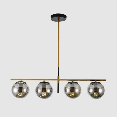 Brass Orb Over Island Lighting 4/5 Lights White/Clear/Amber Glass Chandelier Light Fixture for Dining Room