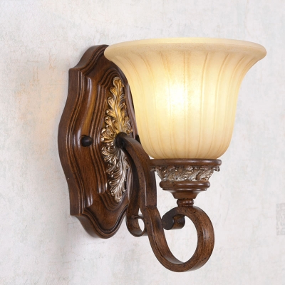 Brown Bell Shaped Vanity Lighting Fixture Traditional Opal Ribbed Glass 1 Light Indoor Sconce