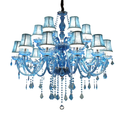 Candle/Cone Crystal Prism Pendant Chandelier Modern 6/18 Bulbs Blue Hanging Ceiling Light with Shade/Shadeless, 23.5