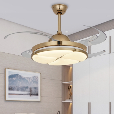 Circular Bedroom Ceiling Fan Light Retro Metal LED Gold Semi Flush Mount Lighting, Remote Control/Frequency Conversion