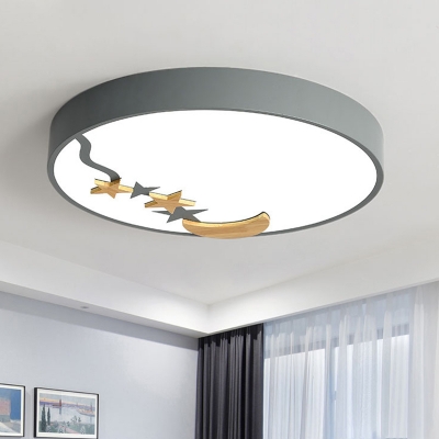 Circular Metal Ceiling Mount Light Fixture Macaron White/Green/Gray LED Flush Mount in Warm/White Light, 12
