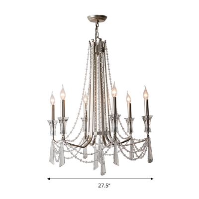 Classic Candle Pendant Chandelier 5/6 Lights Crystal Hanging Lamp Kit in Chrome for Living Room