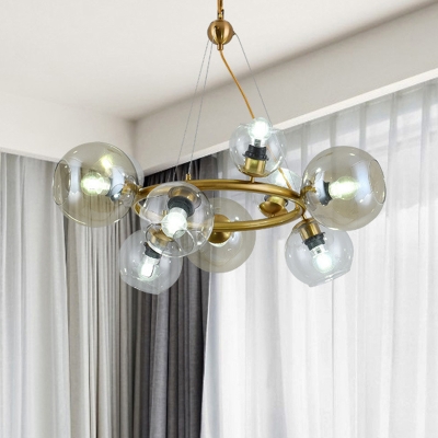 Clear Glass Ball Chandelier Light Contemporary 6/9 Bulbs Gold Pendant Lighting Fixture