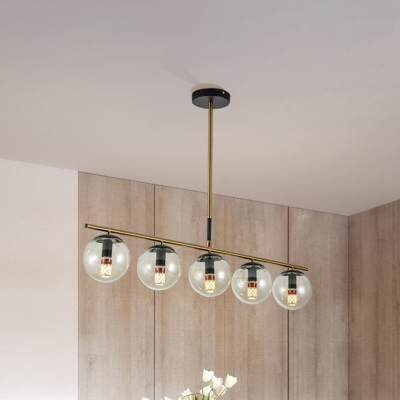 Cognac Glass Sphere Island Light Modernist 5 Heads Ceiling Suspension Lamp for Dining Room