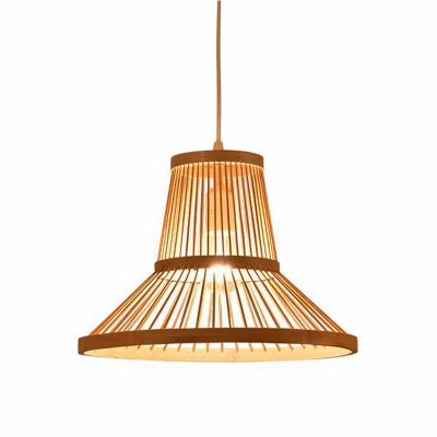 Cone Living Room Ceiling Pendant Light Bamboo 1 Light Asia Style Hanging Lamp in Wood