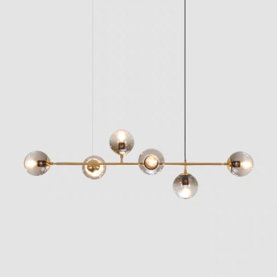 Contemporary 6 Heads Island Light Gold Spherical Pendant Lighting Fixture with Smoked Glass Shade