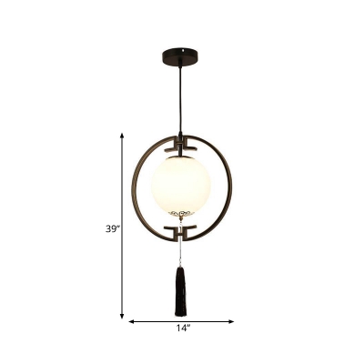 Cream Glass Black Hanging Light Globe 1 Light Traditionalism Down Lighting Pendant for Bedroom