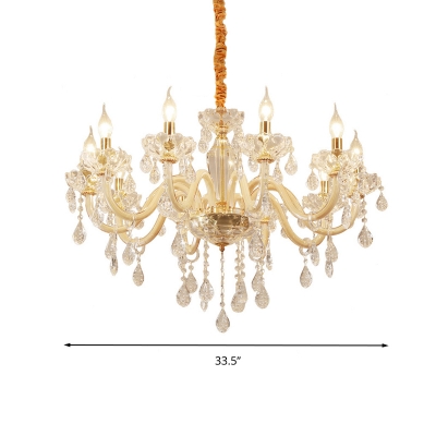 Crystal Drop Beige Pendant Lighting Fixture Candle 6/10 Heads Simple Style Ceiling Chandelier