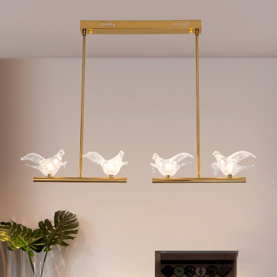 Cut Crystal Bird Hanging Chandelier Contemporary 2/3/4 Lights Gold Ceiling Lamp for Dining Room