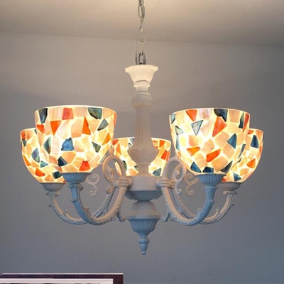 Cut Glass Domed Shade Chandelier Light Fixture Baroque 3/5/8 Lights White Down Lighting Pendant