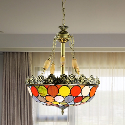 Dome Stained Glass Chandelier Lamp Tiffany-Style 3/4 Heads White/Red/Yellow Pendant Lighting for Bedroom, 12