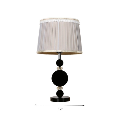 Drum Bedroom Table Light Traditionalism Fabric 1 Bulb Cream Gray Night Lamp with Crystal Accent
