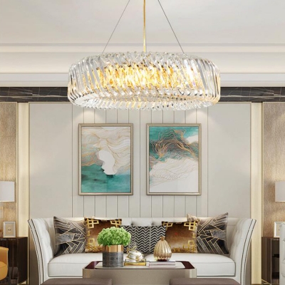 Drum Ceiling Chandelier Contemporary Clear Crystal 4/9 Lights Dining Room Hanging Pendant