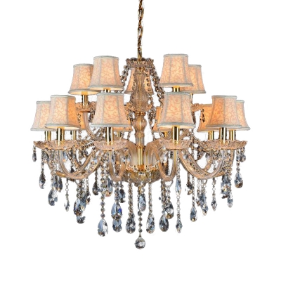 Faceted Crystal Conical Hanging Chandelier Modern 6/8/10 Lights Beige Ceiling Lamp with Clear Glass Drop