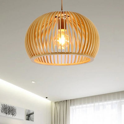 Global Hanging Lighting Asian Wood 1 Head Beige Pendant Light Fixture, 13