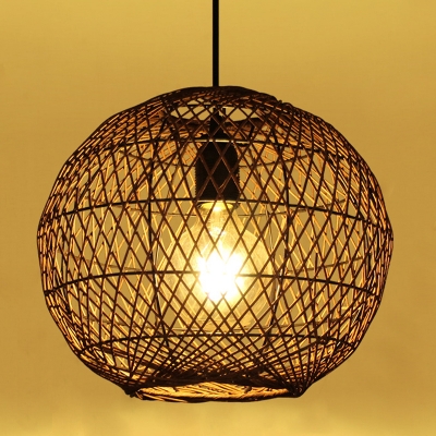 Globe Shaped Bamboo Pendant Light Kit Contemporary 1 Light Coffee Hanging Lamp for Indoor