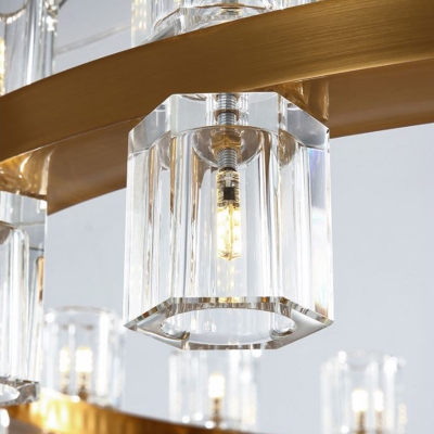 Gold Ring Ceiling Chandelier Postmodern Ridged Crystal 24 Lights Bedroom Hanging Lamp Kit